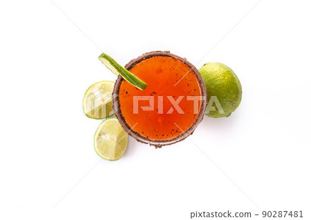 Homemade michelada cocktail with beer, lime juice,hot sauce,salted Rim and tomato juice Homemade michelada cocktail with beer, lime juice,hot sauce,salted Rim and tomato juice 90287481