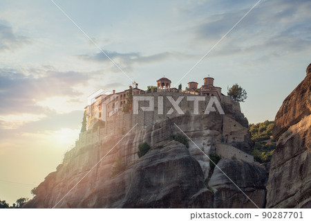 Orthodox monastery on cliff in Meteora Greece Kalambaka Orthodox monastery on cliff in Meteora Greece Kalambaka 90287701