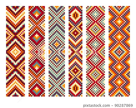 Pixel mexican aztec mayan pattern, ethnic tribal vector background. Seamless geometric pattern ornament of Mexico and Native American boho decoration with embroidery texture 90287869