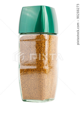glass jar of instant coffee with green cap isolated on white glass jar of instant coffee with green cap isolated on white 90288273