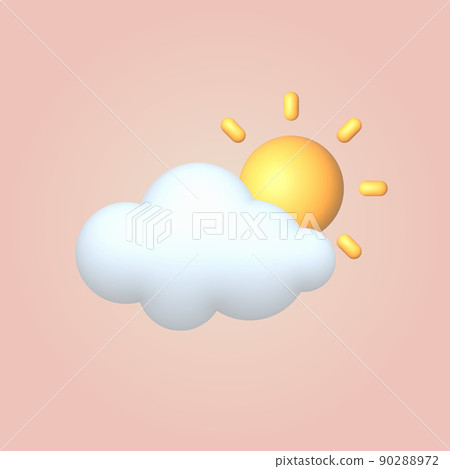 3d cartoon style weather icon cloud with sun. Vector 90288972