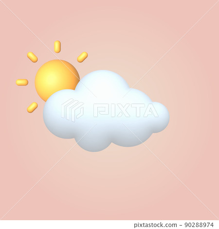 3d cartoon style weather icon cloud with sun. Vector 90288974