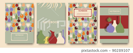 Set of cover designs for notebook, notepad, poster or banner, invitation with abstract vases and plants, shapes and elements. Vector illustrations , template for design, modern contemporary art , Set of cover designs for notebook, notepad, poster or banner, invitation with abstract vases and plants, shapes and elements. Vector illustrations , template for design, modern contemporary art , 90289107