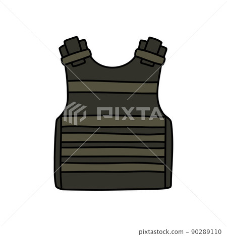 body armor doodle icon, vector color line illustration 90289110