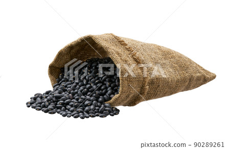 Organic black beans in sack isolated on white background. Organic black beans in sack isolated on white background. 90289261