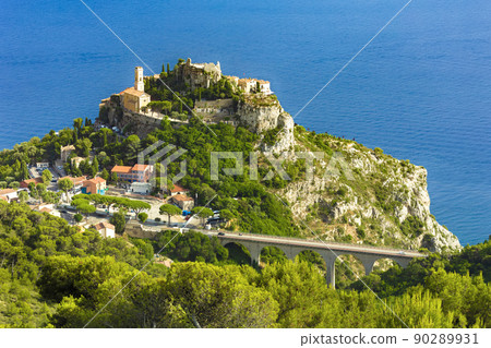 View of mountain top village Eze in Provence, France. View of mountain top village Eze in Provence, France. 90289931