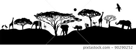 African landscape with animals. Vector illustration African landscape with animals. Vector illustration 90290252