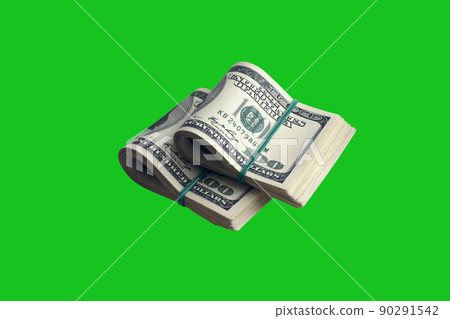 Bundle of US dollar bills isolated on chroma keyer green. Pack of american money with high resolution on perfect green mask 90291542