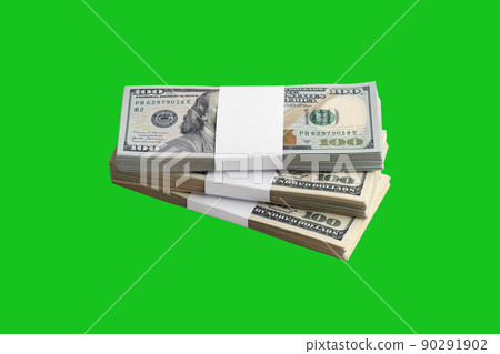 Bundle of US dollar bills isolated on chroma keyer green. Pack of american money with high resolution on perfect green mask 90291902