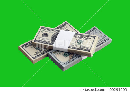 Bundle of US dollar bills isolated on chroma keyer green. Pack of american money with high resolution on perfect green mask Bundle of US dollar bills isolated on chroma keyer green. Pack of american money with high resolution on perfect green mask 90291903