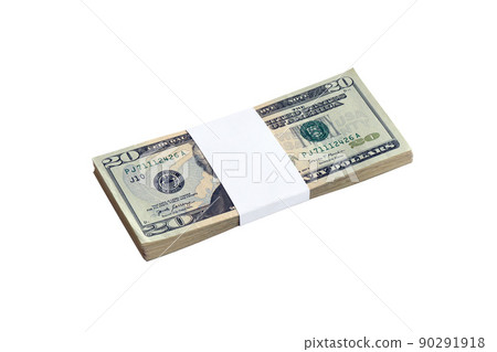 Bundle of US dollar bills isolated on white. Pack of american money with high resolution on perfect white background 90291918