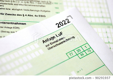 Anlage LuF - German 2022 excess income calculation and Information on determining profits from forestry. The concept of taxation and accountant paperwork Germany Anlage LuF - German 2022 excess income calculation and Information on determining profits from forestry. The concept of taxation and accountant paperwork Germany 90291937