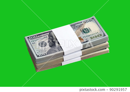 Bundle of US dollar bills isolated on chroma keyer green. Pack of american money with high resolution on perfect green mask 90291957