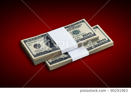 Bundle of US dollar bills isolated on white. Pack of american money with high resolution on perfect white background 90291963
