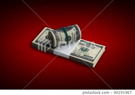 Bundle of US dollar bills isolated on white. Pack of american money with high resolution on perfect white background 90291967