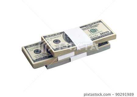 Bundle of US dollar bills isolated on white. Pack of american money with high resolution on perfect white background 90291989