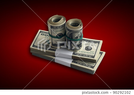 Bundle of US dollar bills isolated on white. Pack of american money with high resolution on perfect white background 90292102