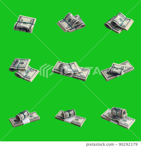 Big set of bundles of US dollar bills isolated on chroma key green. Collage with many packs of american money with high resolution on perfect green background Big set of bundles of US dollar bills isolated on chroma key green. Collage with many packs of american money with high resolution on perfect green background 90292179