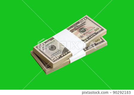 Bundle of US dollar bills isolated on chroma keyer green. Pack of american money with high resolution on perfect green mask 90292183