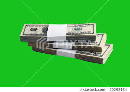 Bundle of US dollar bills isolated on chroma keyer green. Pack of american money with high resolution on perfect green mask 90292184