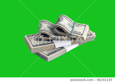 Bundle of US dollar bills isolated on chroma keyer green. Pack of american money with high resolution on perfect green mask 90292185