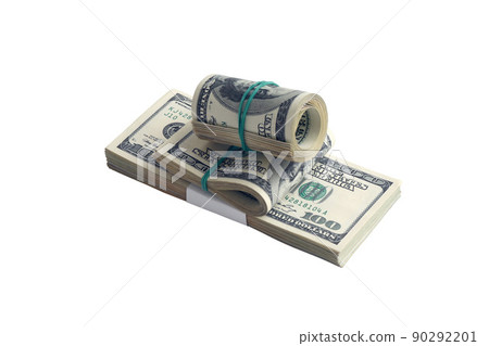 Bundle of US dollar bills isolated on white. Pack of american money with high resolution on perfect white background 90292201