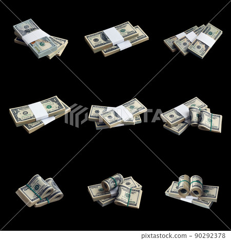 Big set of bundles of US dollar bills isolated on white. Collage with many packs of american money with high resolution on perfect white background Big set of bundles of US dollar bills isolated on white. Collage with many packs of american money with high resolution on perfect white background 90292378