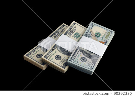 Bundle of US dollar bills isolated on black. Pack of american money with high resolution on perfect black background Bundle of US dollar bills isolated on black. Pack of american money with high resolution on perfect black background 90292380