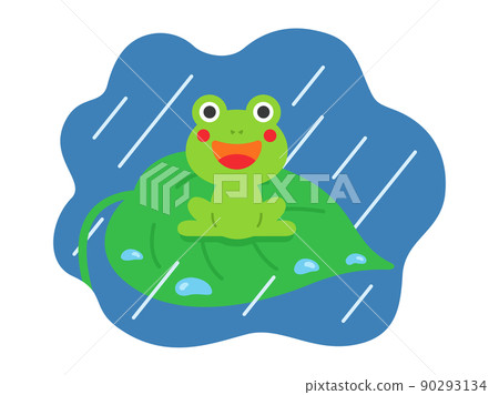 雨天葉子上一隻青蛙的插圖 90293134
