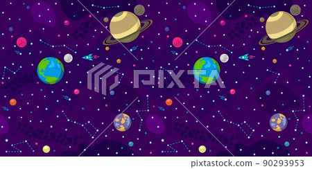 Seamless Dark Space Background With Cartoon Planets And Space Ship Seamless Dark Space Background With Cartoon Planets And Space Ship 90293953