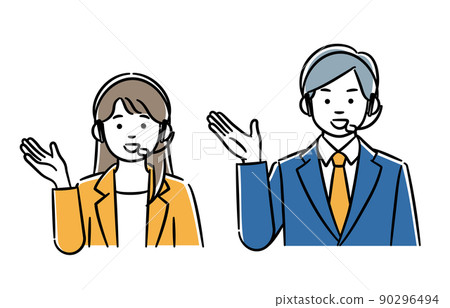 Simple illustration set for men and women in the call center 90296494