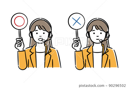 A simple illustration set of a call center woman with a Maru and X tag A simple illustration set of a call center woman with a Maru and X tag 90296502