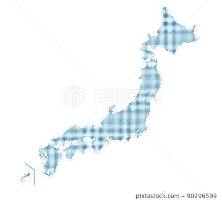Light blue map of Japan represented by dots Light blue map of Japan represented by dots 90296599