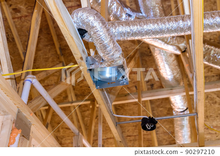 Ventilation pipes in insulation material on the attic the house air ventilation 90297210