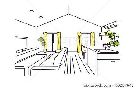 Living room in a house with a high ceiling 90297642