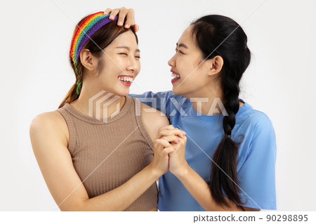 Happy Young asian women in concept of lgbt couple isolated on white background. 90298895