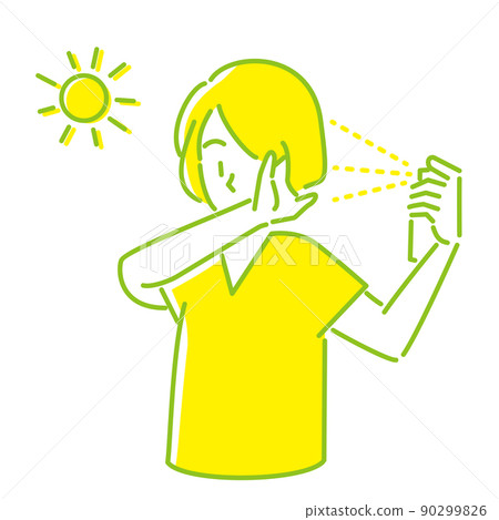 A simple line drawing of a man who puts sunscreen on his hair 90299826