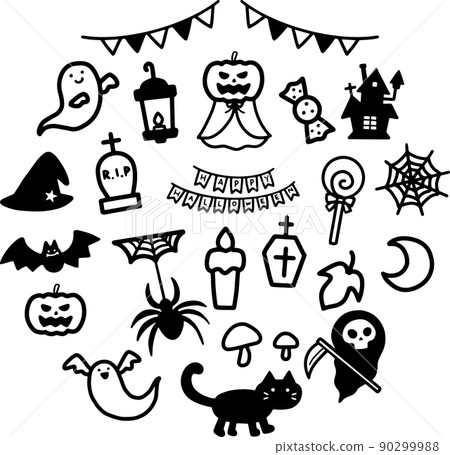 萬聖節手繪插畫素材集黑白 90299988