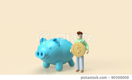 The man hold gold coin and piggy bank for... - Stock Illustration ...