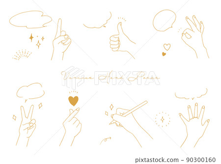 Vector illustrations of hand-drawn line drawings of various types of hand signs, hand poses, hand poses and callouts 90300160