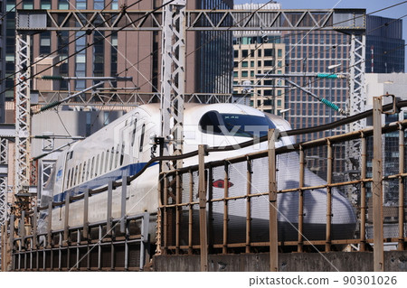 Tokaido Shinkansen train running near Shimbashi station toward Tokyo station 90301026