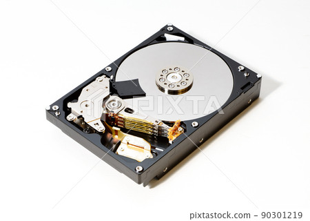 HDD drive Inside the HDD drive, disassembled photo HDD drive Inside the HDD drive, disassembled photo 90301219