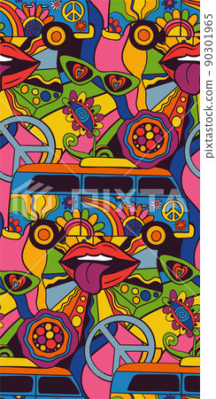 Vector retro colorful psychedelic seamless pattern in 1970s style Vector retro colorful psychedelic seamless pattern in 1970s style 90301965