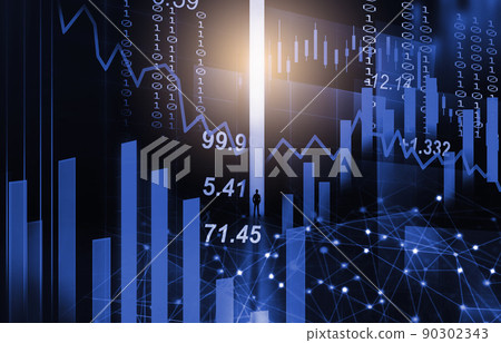 Stock market or forex trading graph and candlestick chart suitable for financial investment concept. Economy trends background for business idea and all art work design. Abstract finance background. Stock market or forex trading graph and candlestick chart suitable for financial investment concept. Economy trends background for business idea and all art work design. Abstract finance background. 90302343