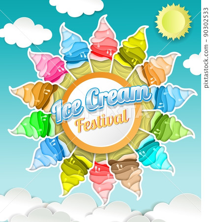 Ice cream festival concept vector illustration in paper art style 90302533