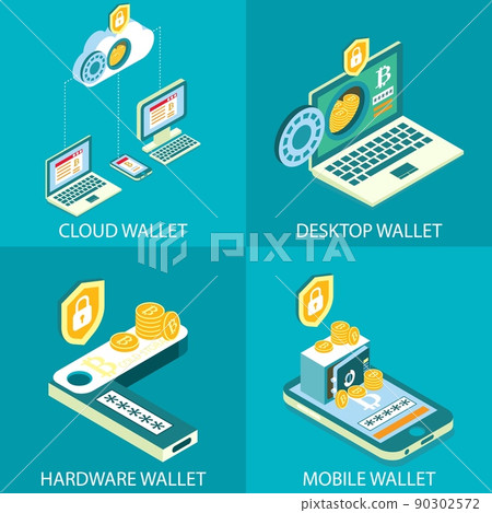 Cryptocurrency wallet vector isometric icon set Cryptocurrency wallet vector isometric icon set 90302572