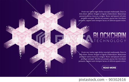 Blockchain technology vector isometric banner 90302616