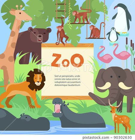 Zoo animals vector poster template 90302630