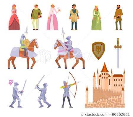 Medieval knight icon set, vector flat illustration 90302661