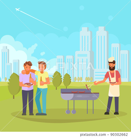 Friends on bbq vector flat illustration 90302662